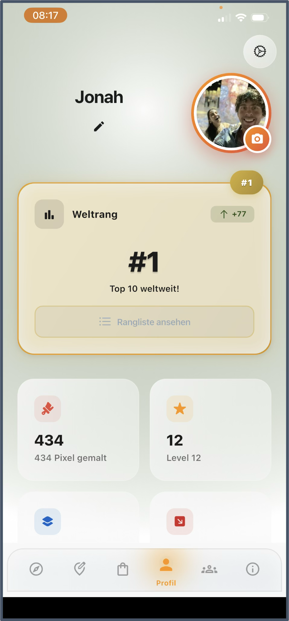 PaintWalk account screen showing user profile