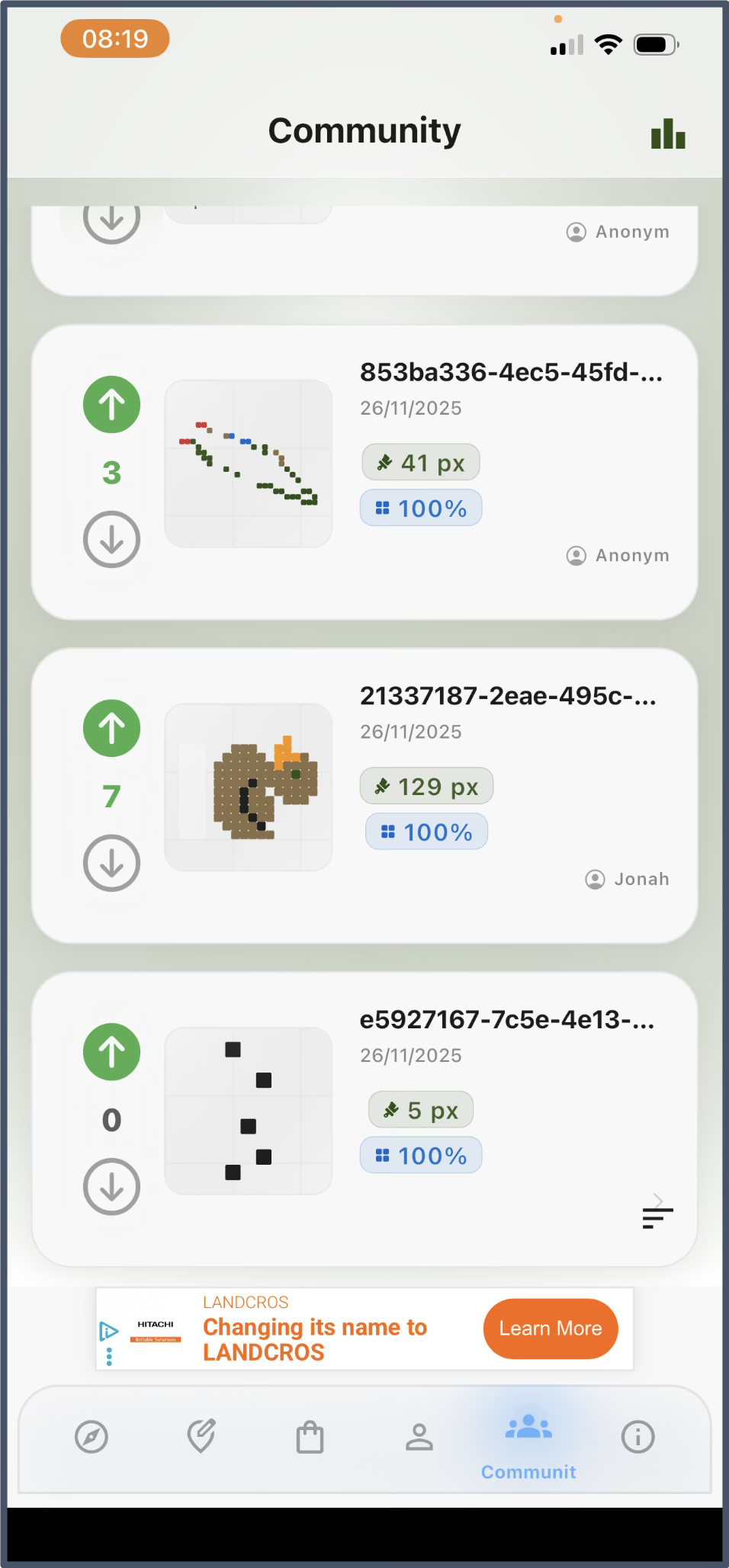 PaintWalk community screen showing shared content