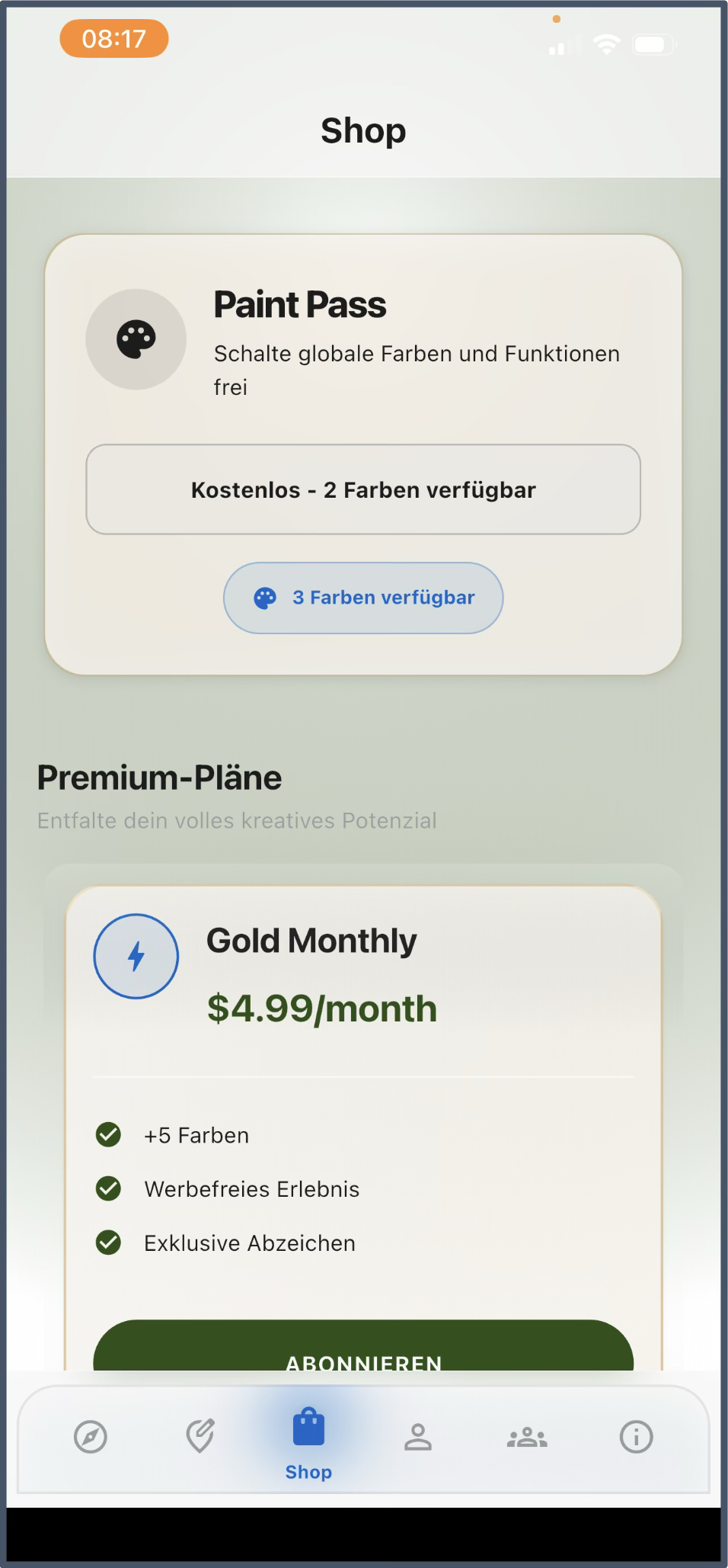 PaintWalk subscription screen showing pricing tiers